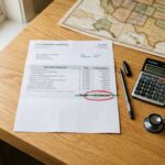 Ways to save on healthcare costs: hospital bill showing $3,800 crossed out with pen, calculator, and US map pin