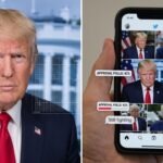 Split image comparing official White House health claims and public viral clips related to age and health concerns about Donald Trump.