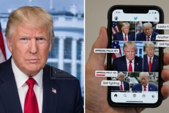 Split image comparing official White House health claims and public viral clips related to age and health concerns about Donald Trump.